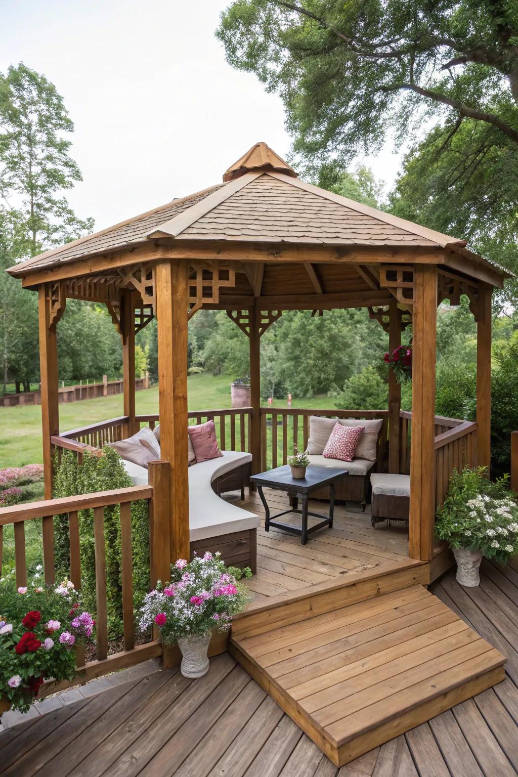 Gazebos provide intimate shade and a cozy retreat on your deck.