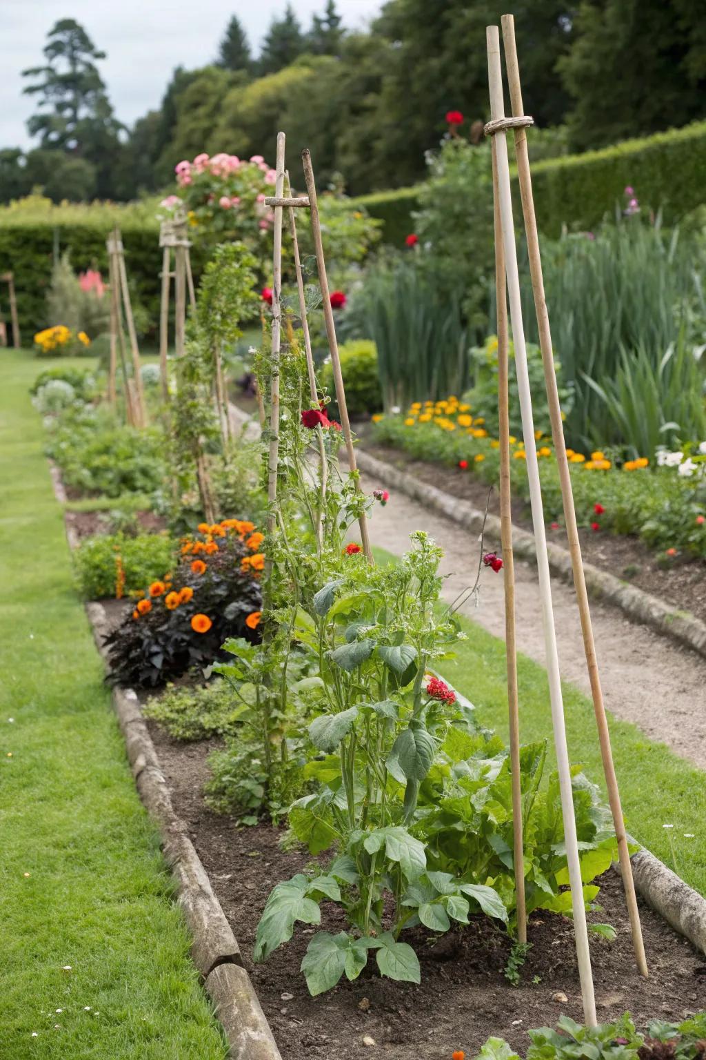 Garden stakes ready to provide support in any weather.