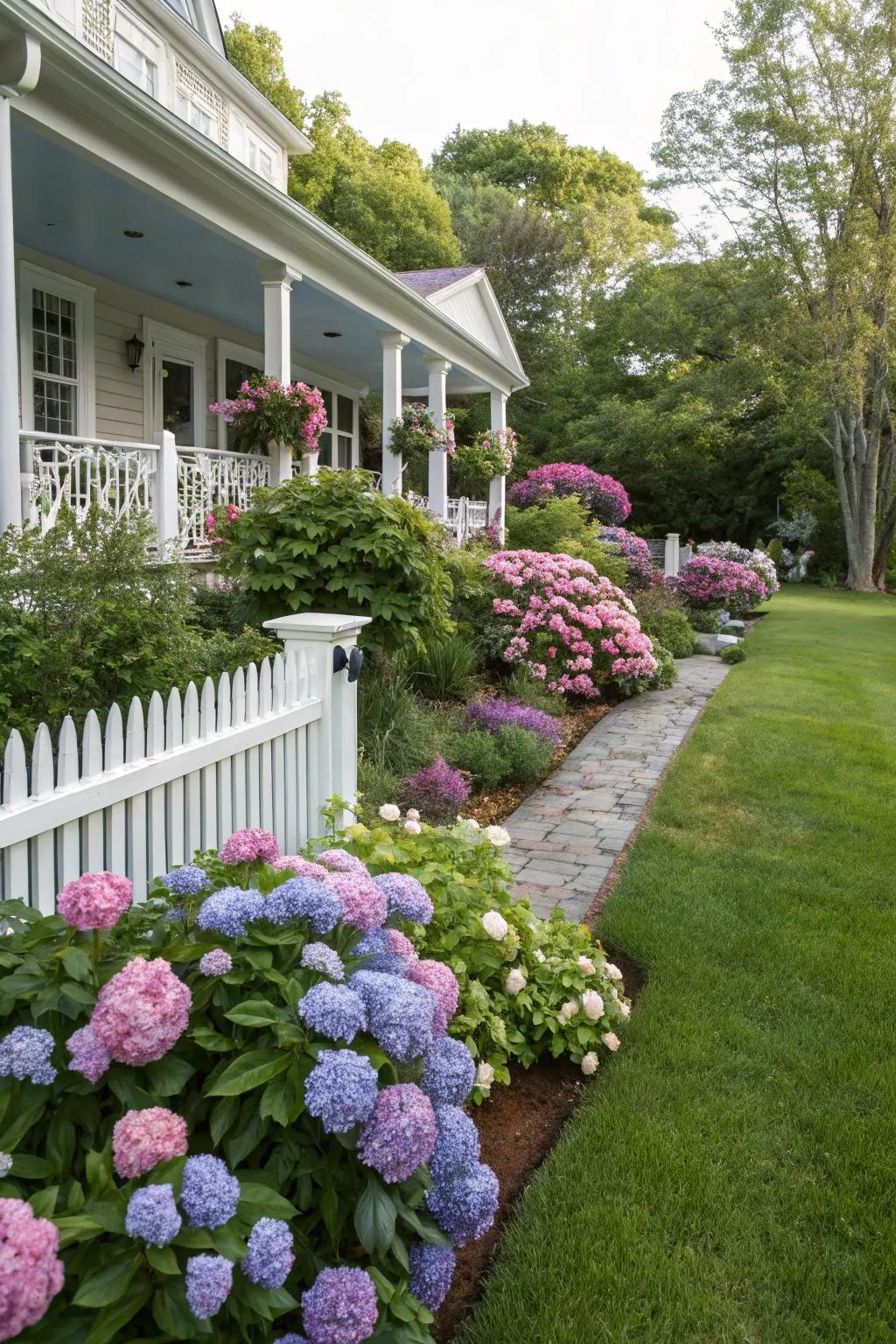 Flowering shrubs provide vibrant color with minimal maintenance.