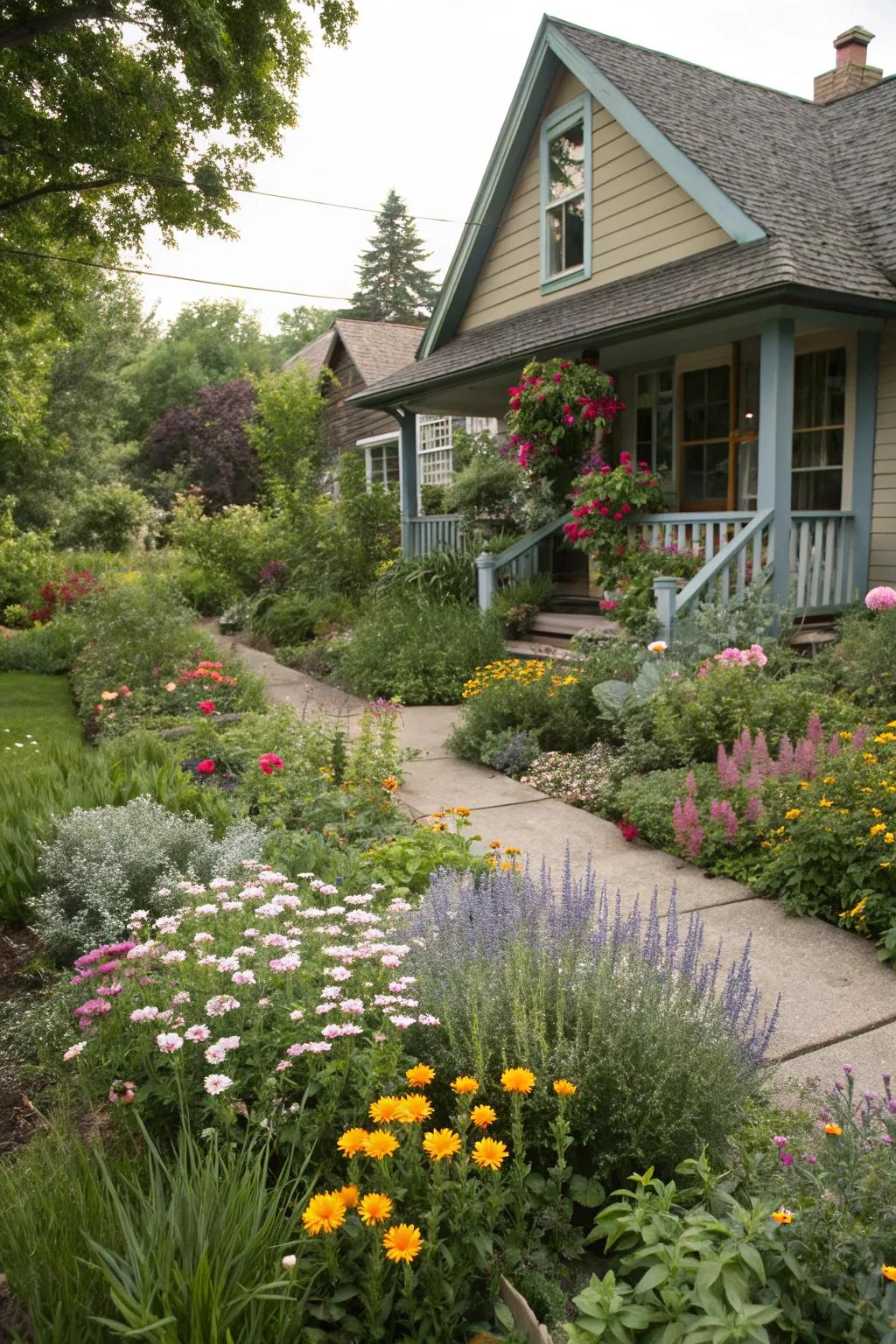 Cottage gardens bring charm and a relaxed vibe to front yards.