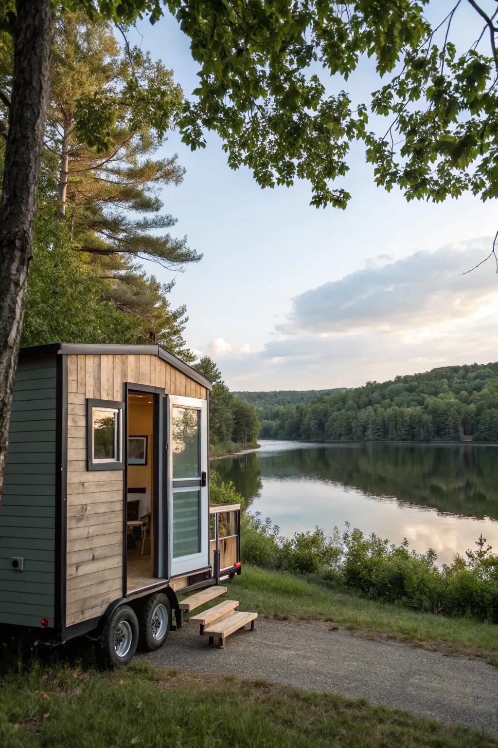 A mobile tiny home on wheels, showcasing the freedom to travel.
