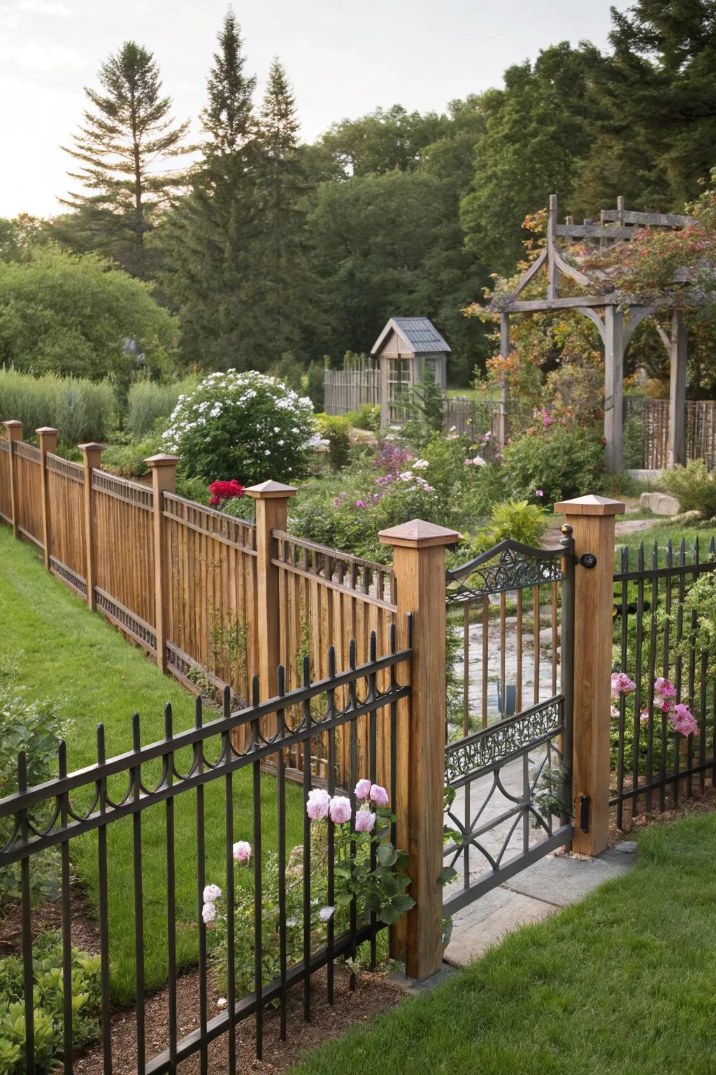 Mixing fence styles for a unique and versatile property boundary.