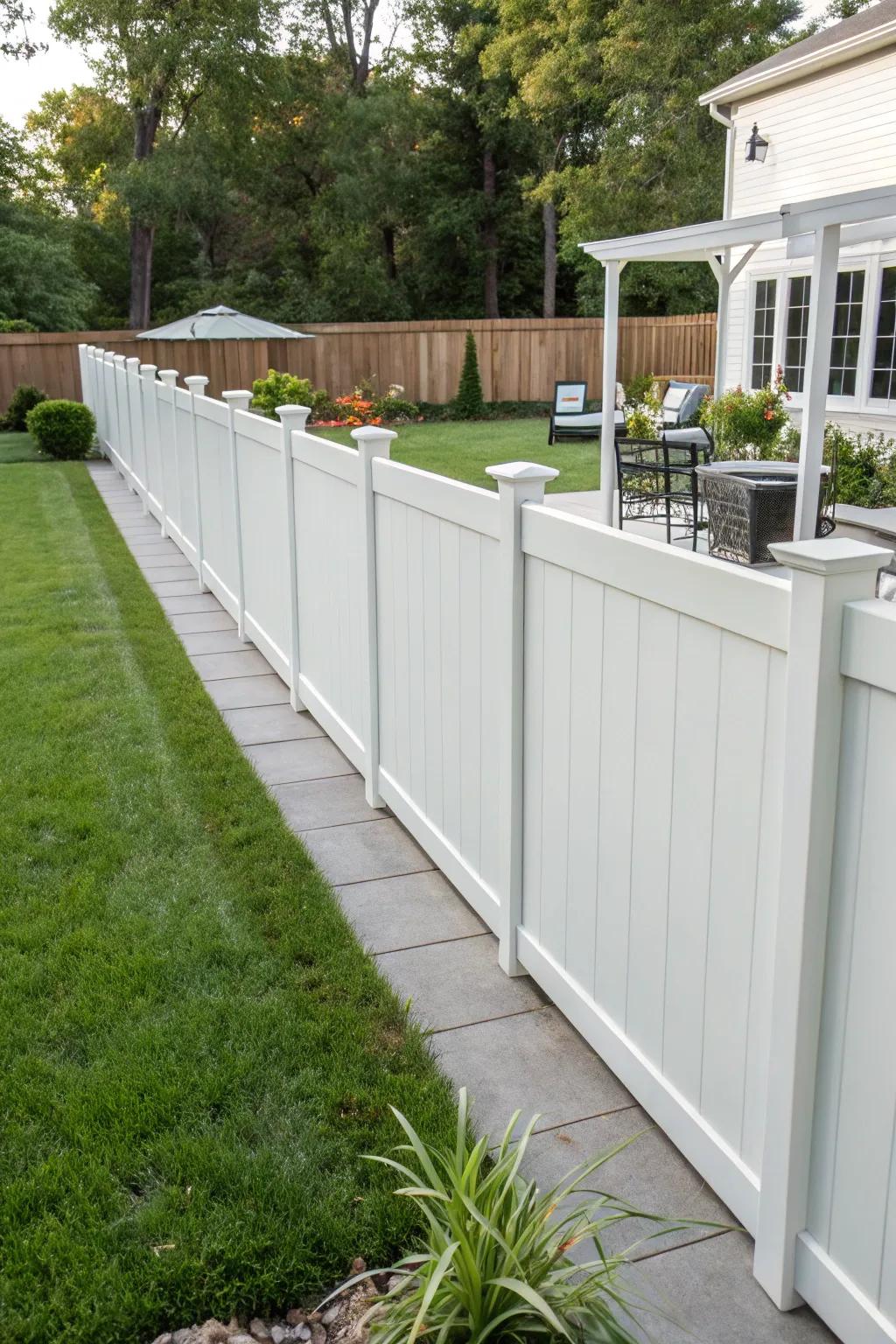 Vinyl fencing offers a sleek look with minimal maintenance.