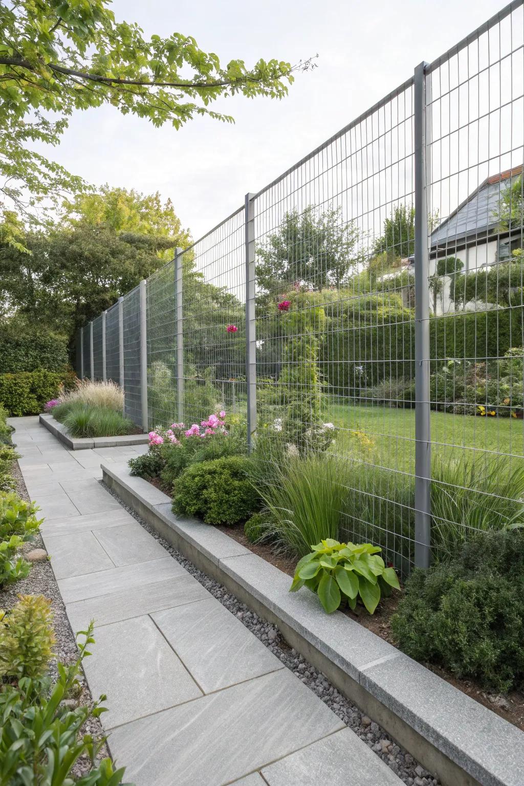 Wire mesh fences offer modern minimalism and security.