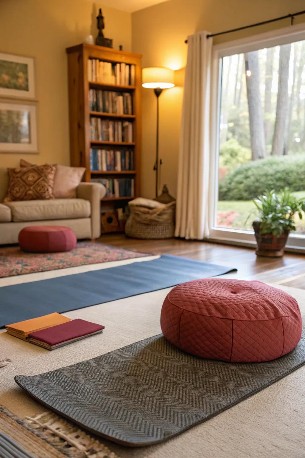 A wellness corner dedicated to relaxation and mindfulness.