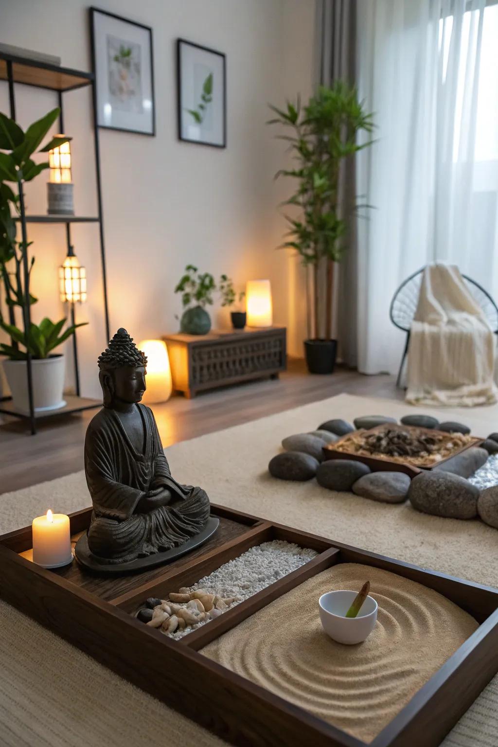 Zen accessories provide a calming and unique touch.