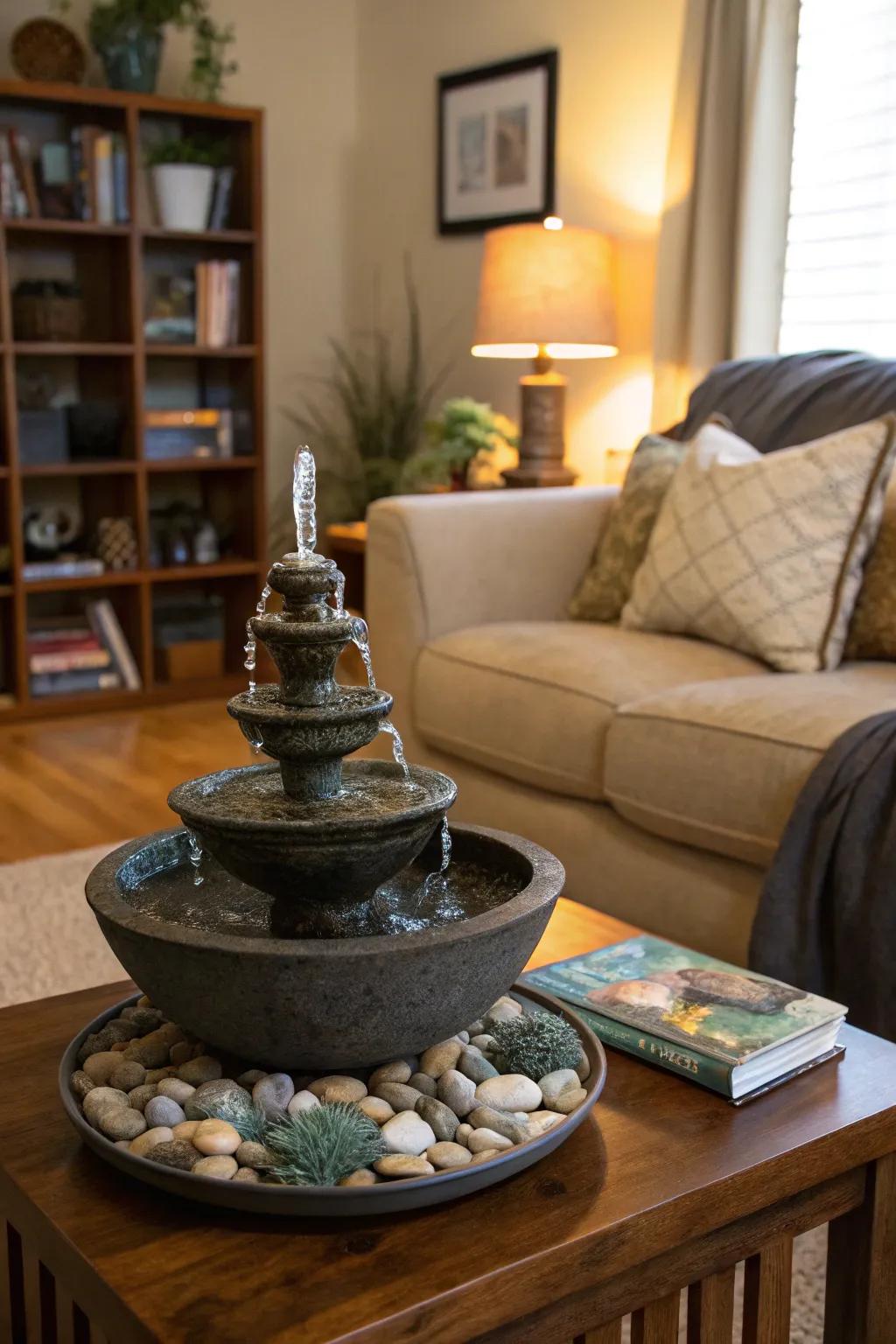 A water element introduces a calming background sound.