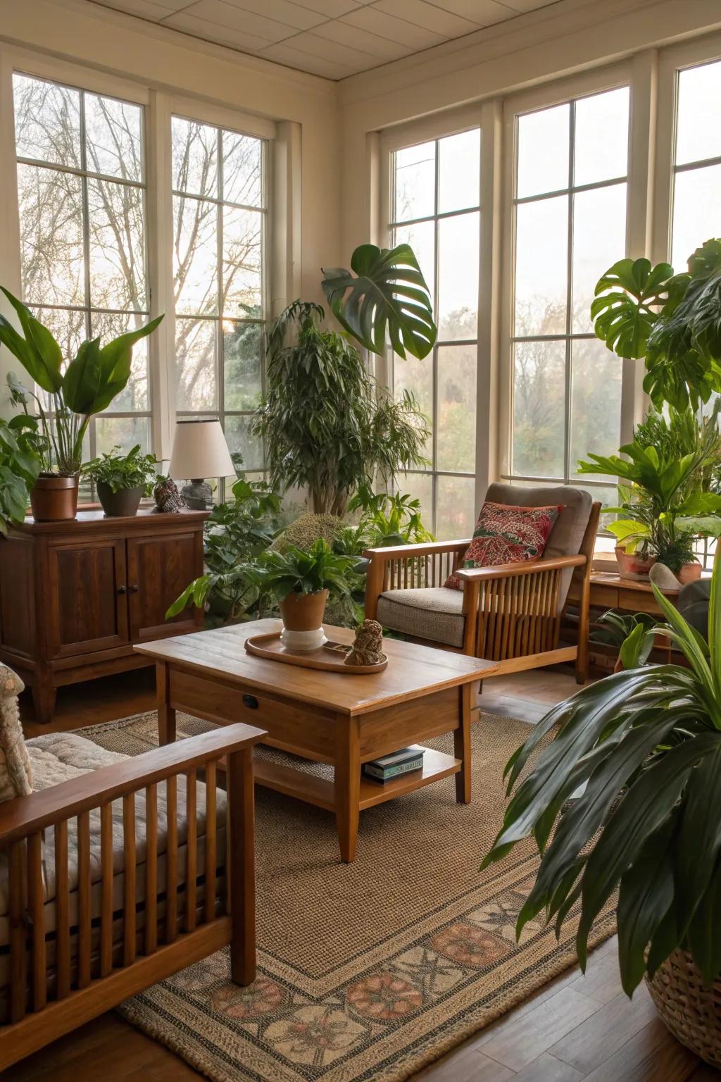 Plants and natural materials enhance the spa-like atmosphere.