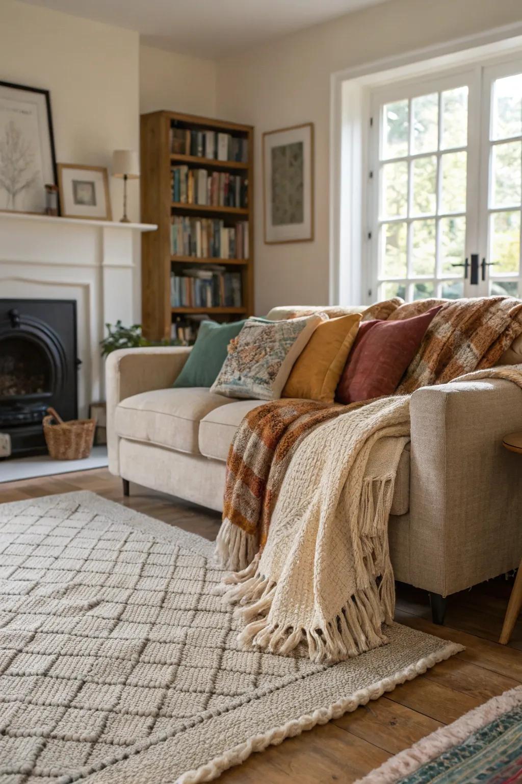 Textured layers invite comfort and warmth.