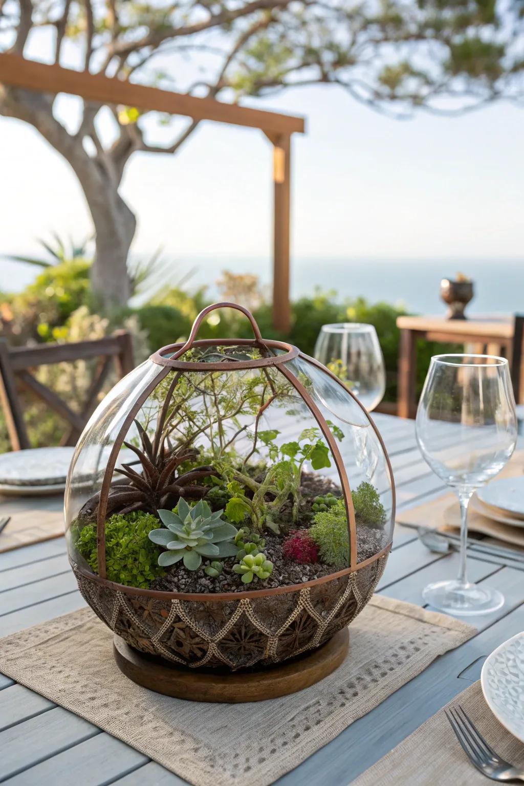 A fishbowl terrarium makes for a lively and engaging centerpiece.