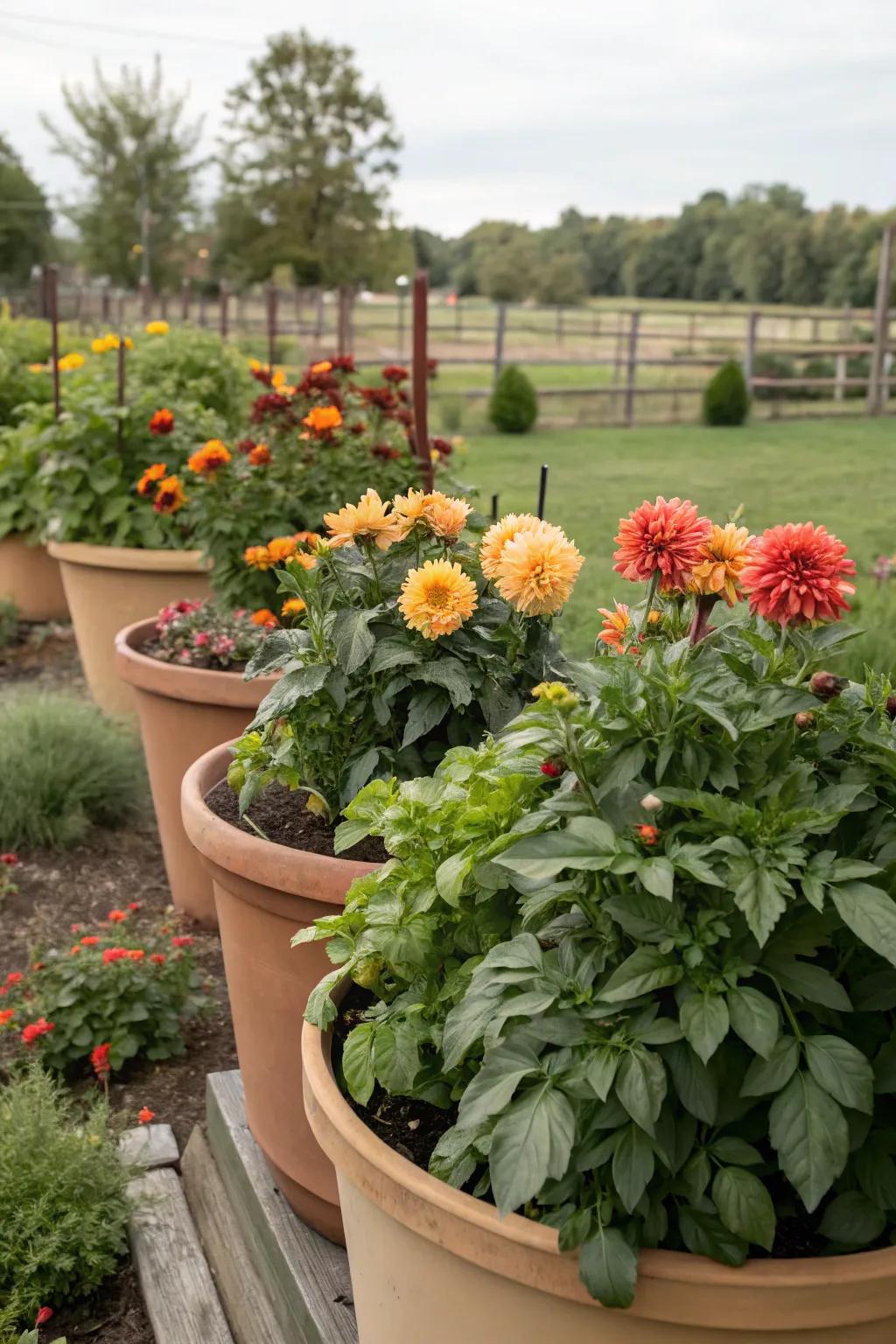 Dahlias with companion plants for natural pest control