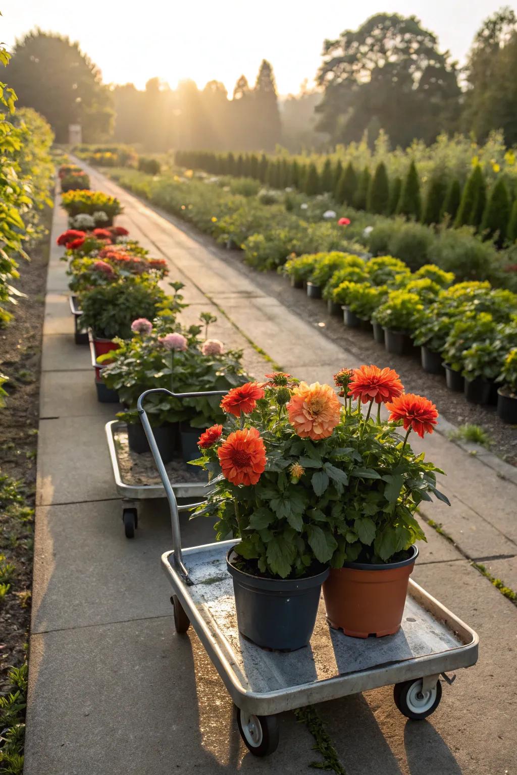 Mobile dahlia pots for flexible garden design