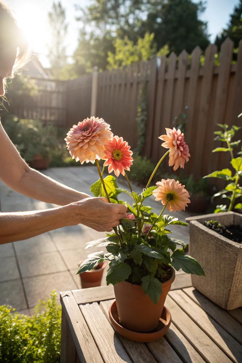 Rotating pots for uniform dahlia growth