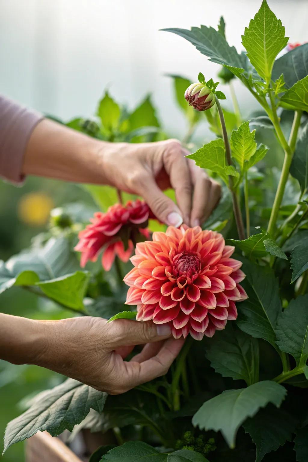 Pinching dahlia tips for bushier growth