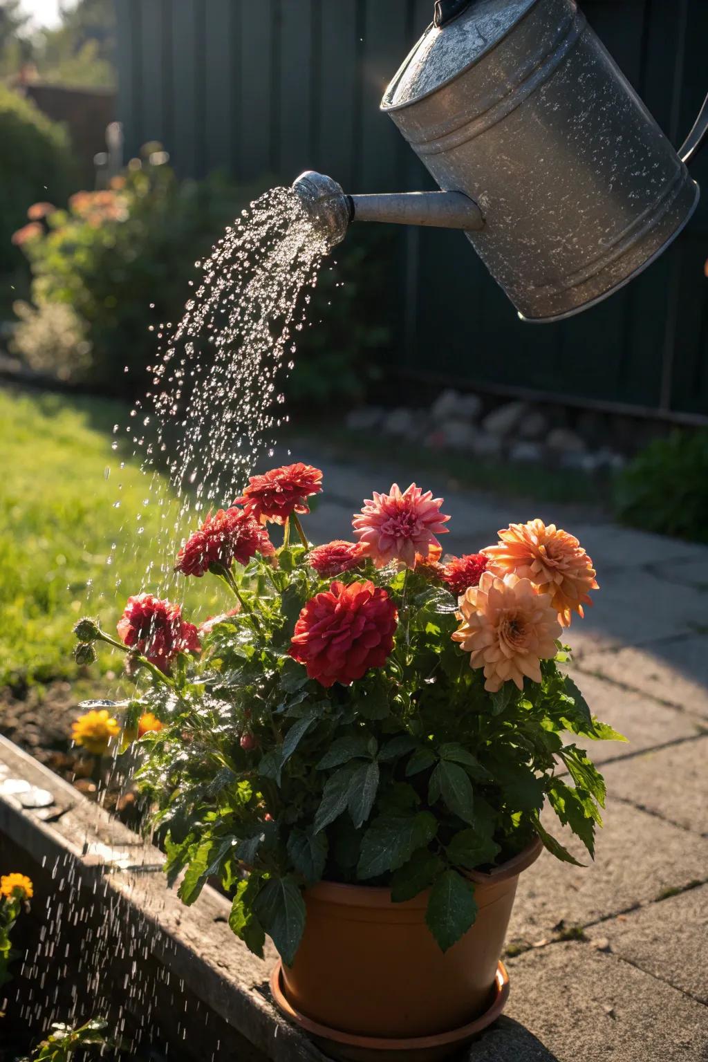 Deep watering for healthy dahlia growth
