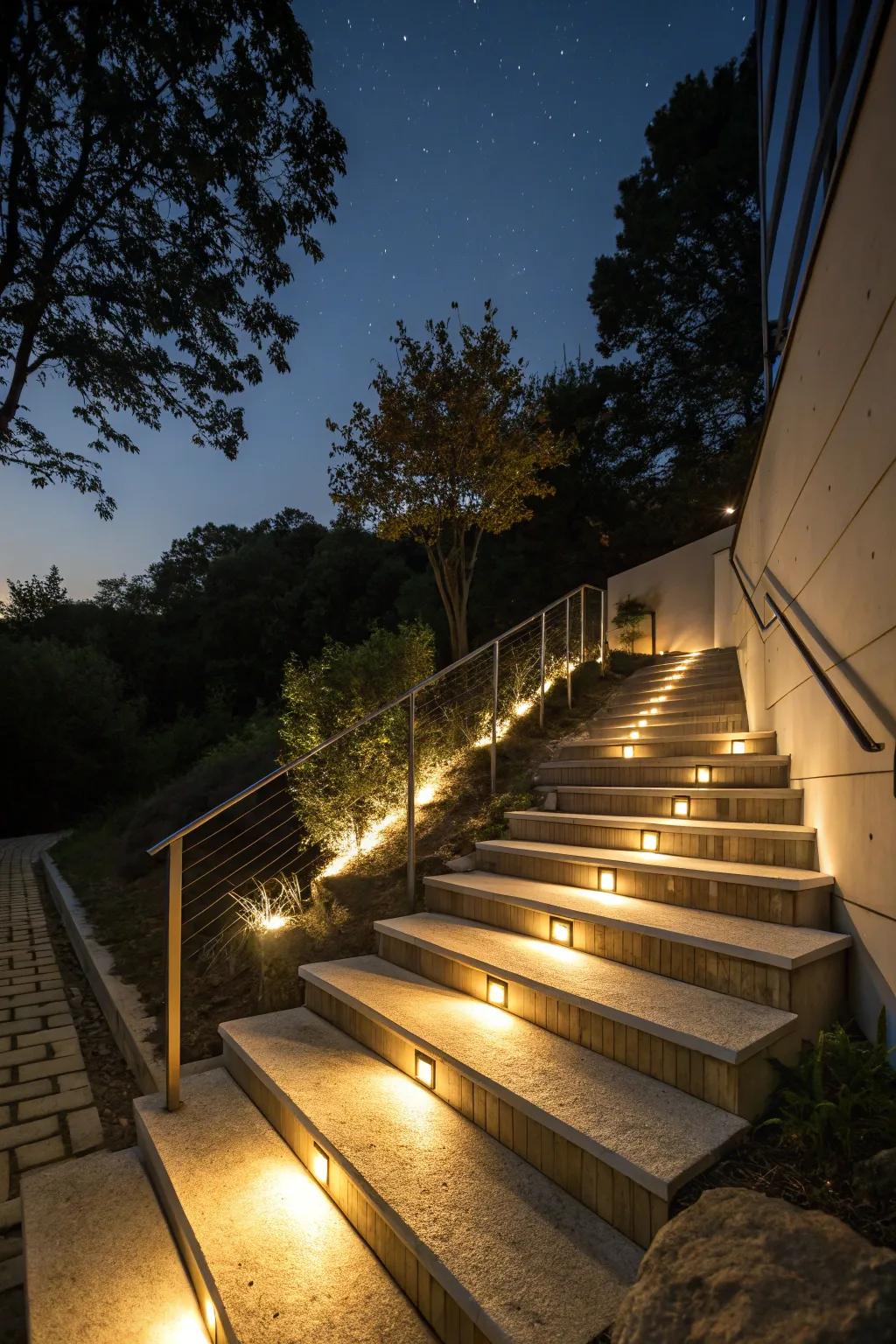 Enchanting steps illuminated with LED lighting.