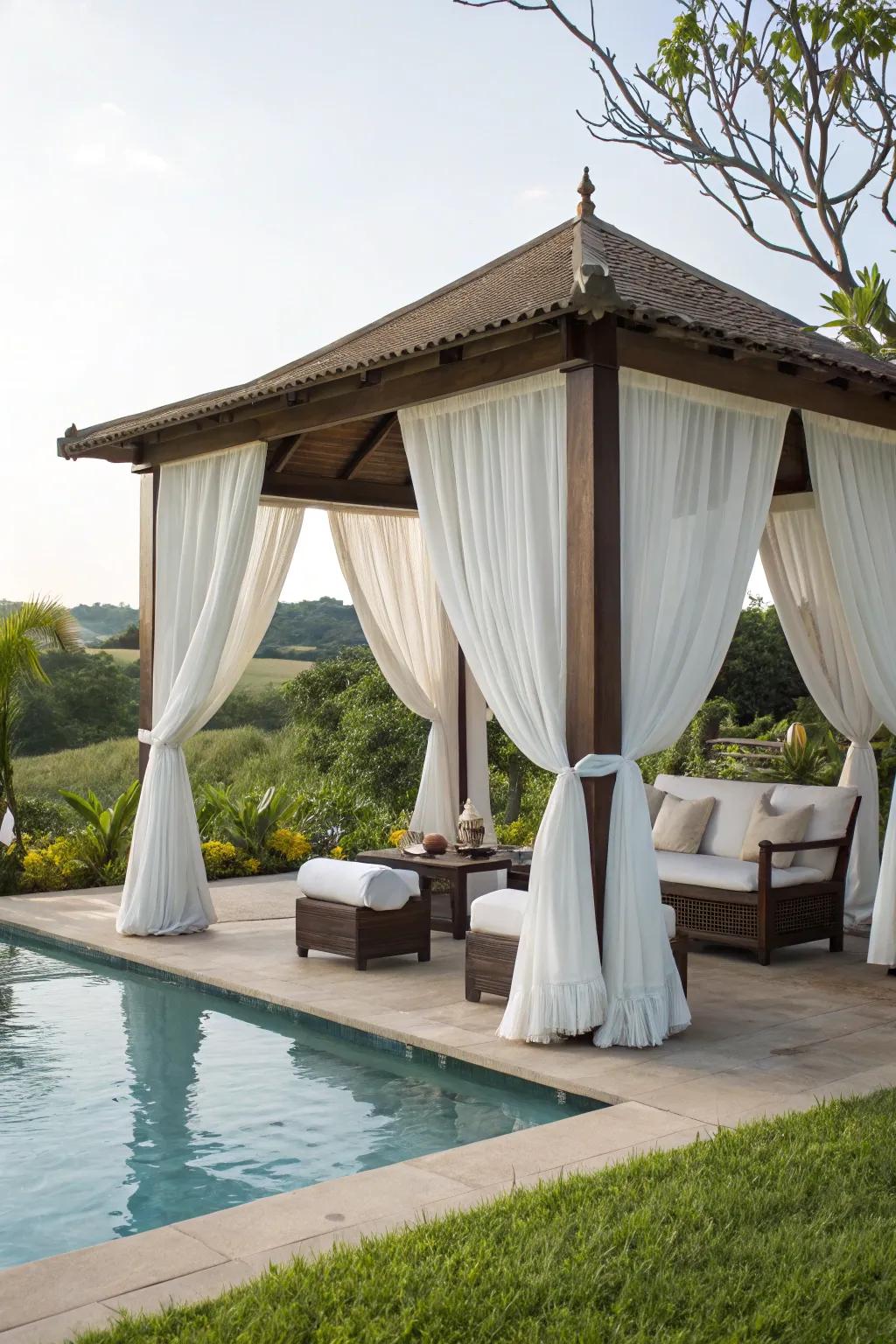 Relax in style with a luxurious poolside cabana.