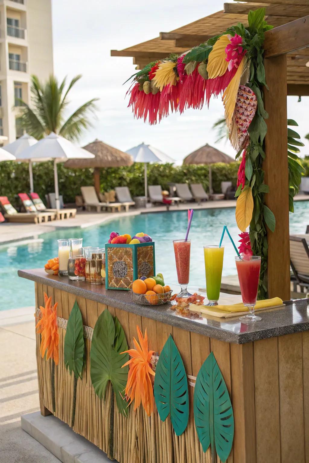 Bring island vibes to your party with a poolside tiki bar.