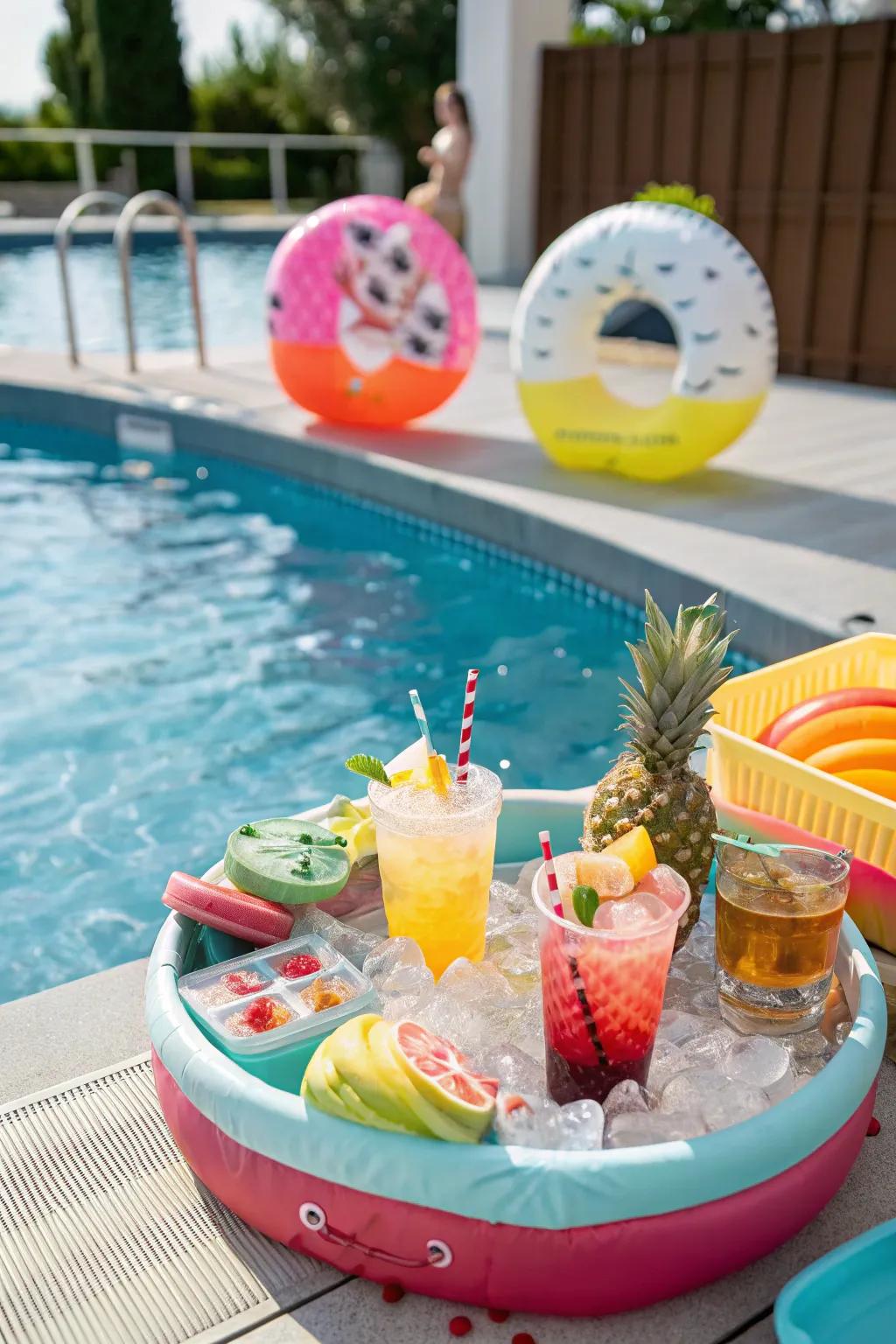 Keep the beverages flowing with a fun floating pool bar.