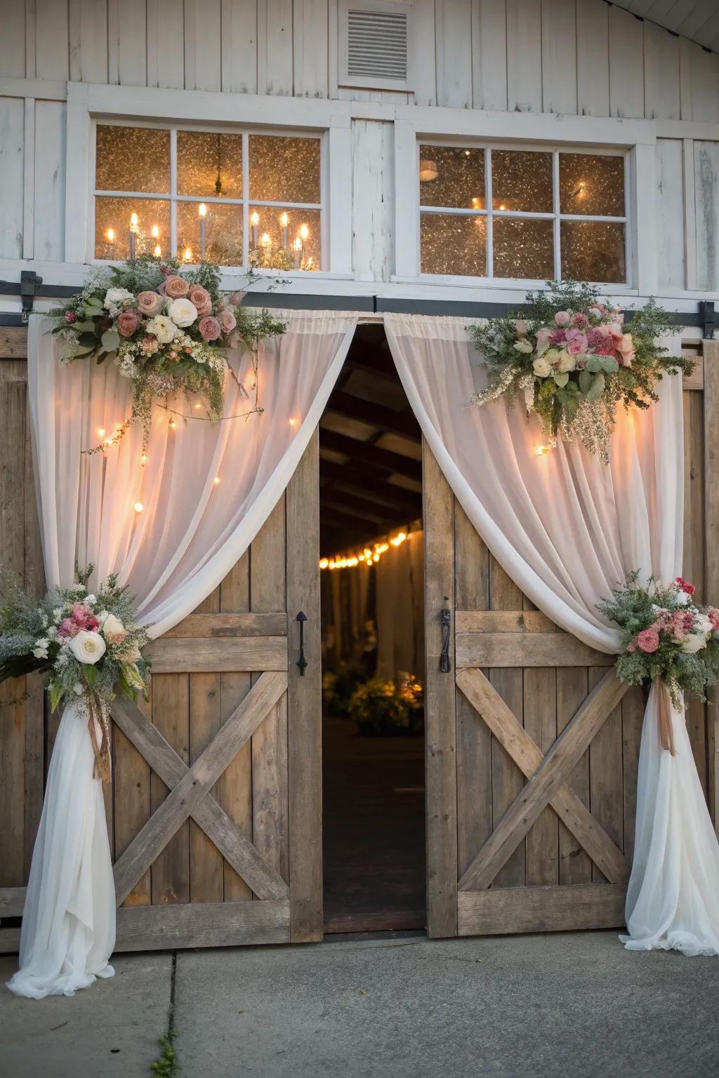 Create a charming entrance by decorating the barn doors.