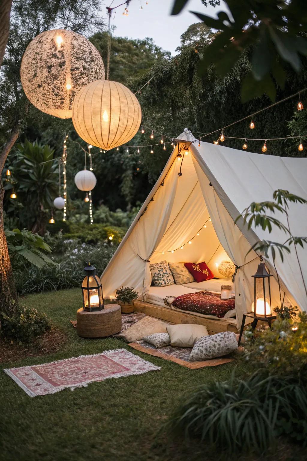 Enjoy glamping comfort with a backyard tent adventure.