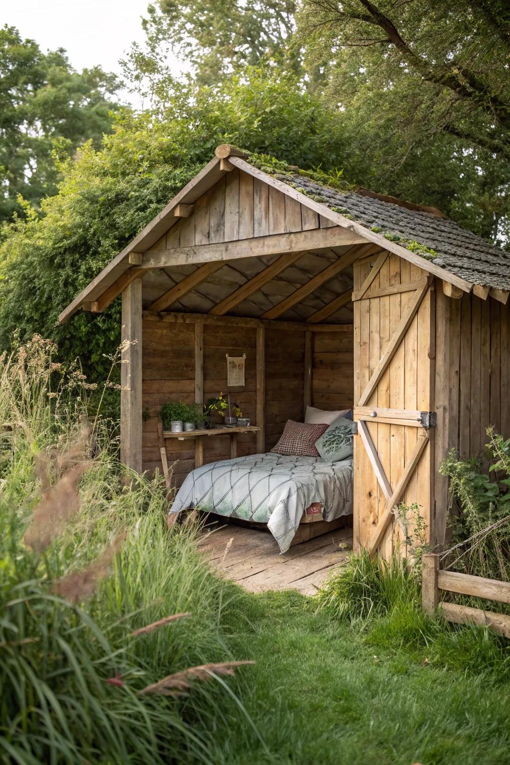 Create a warm, rustic retreat in a garden shed.
