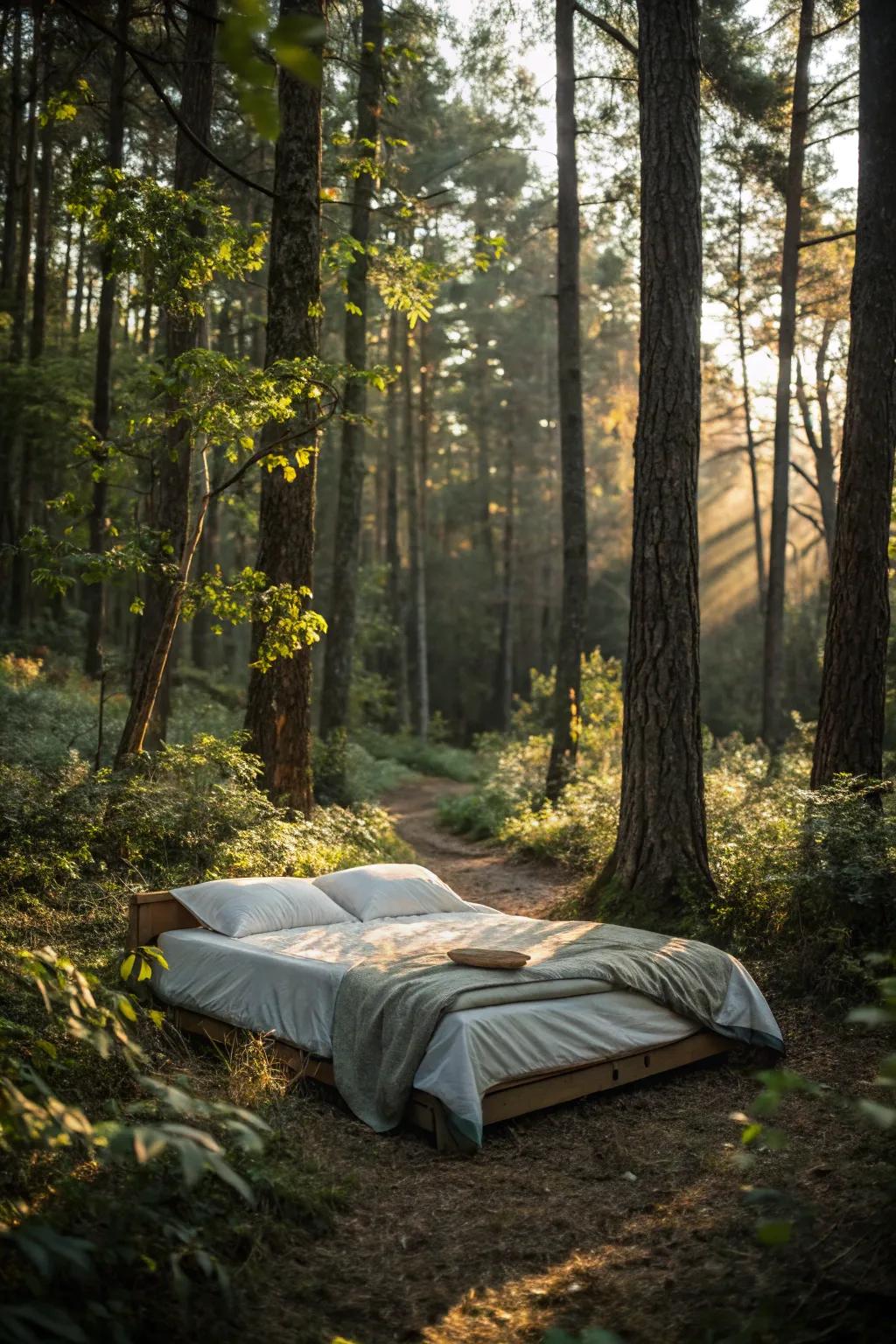 Find peace in a forest enclave with an outdoor bedroom.