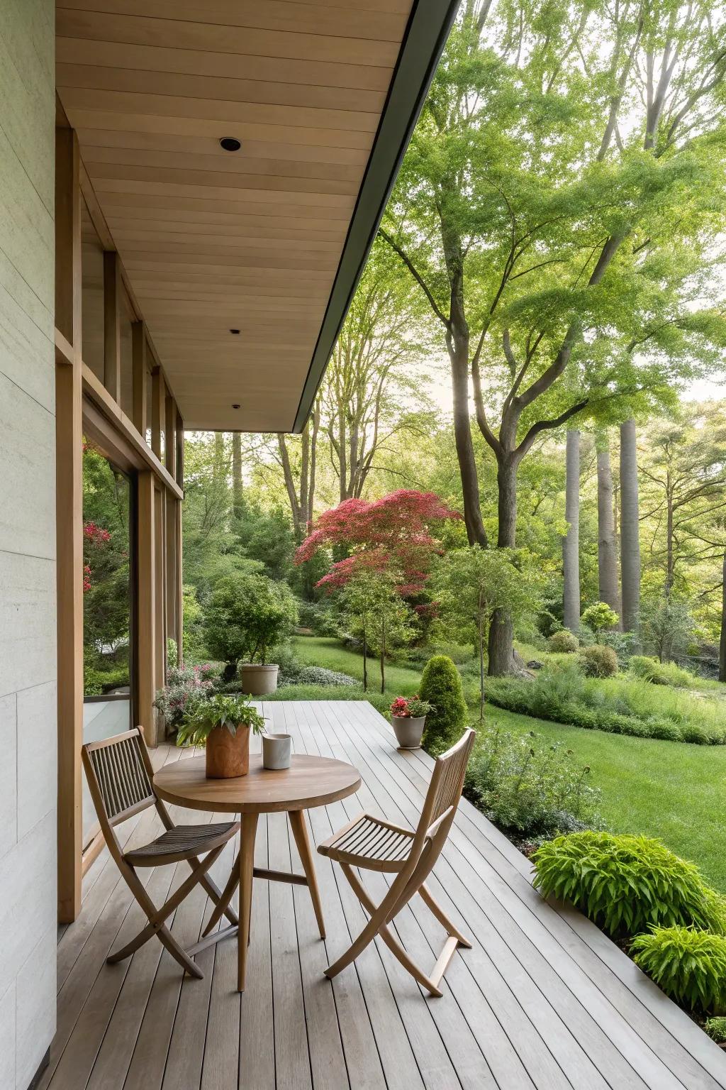A floating deck porch offering a sleek and modern appeal.