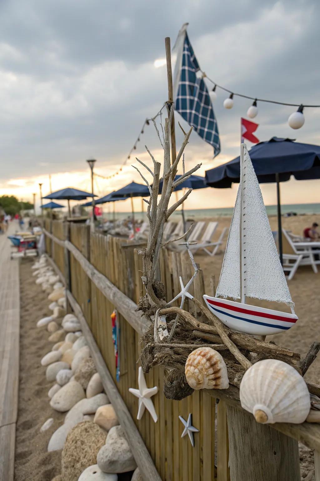 A thematic décor setup with nautical elements for a summer party.