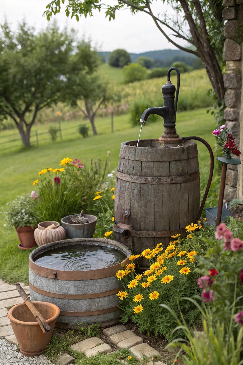 A repurposed barrel turns rustic charm into a garden centerpiece.