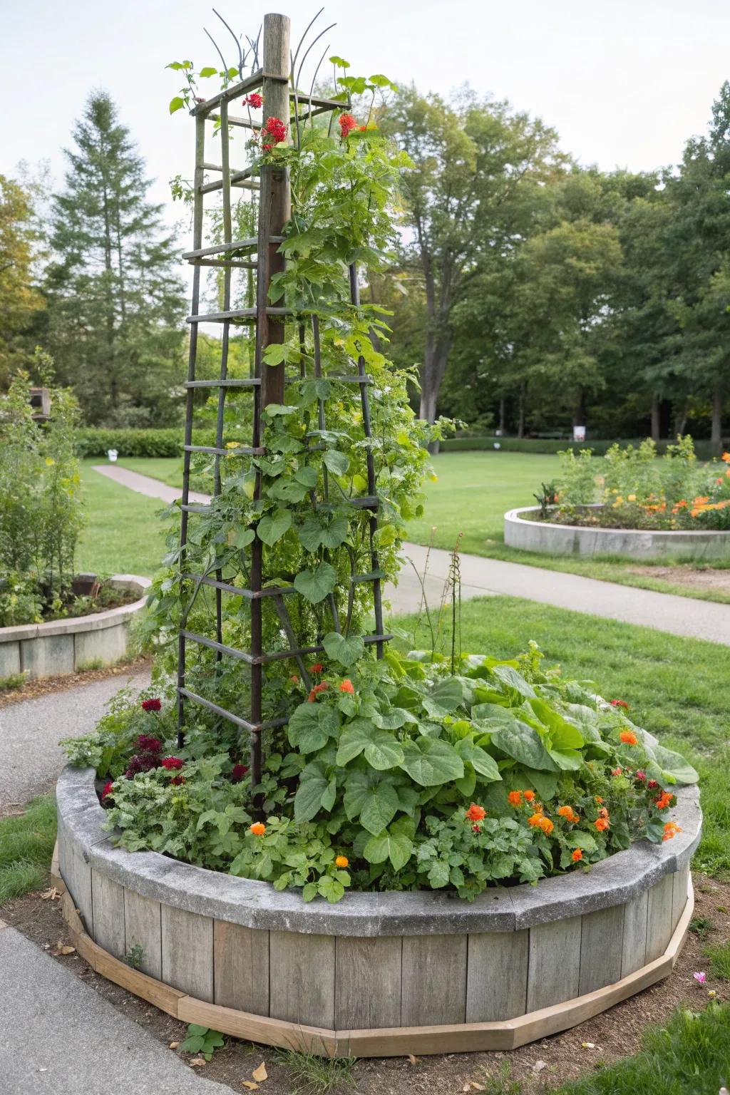 Vertical trellises optimize space and add height.