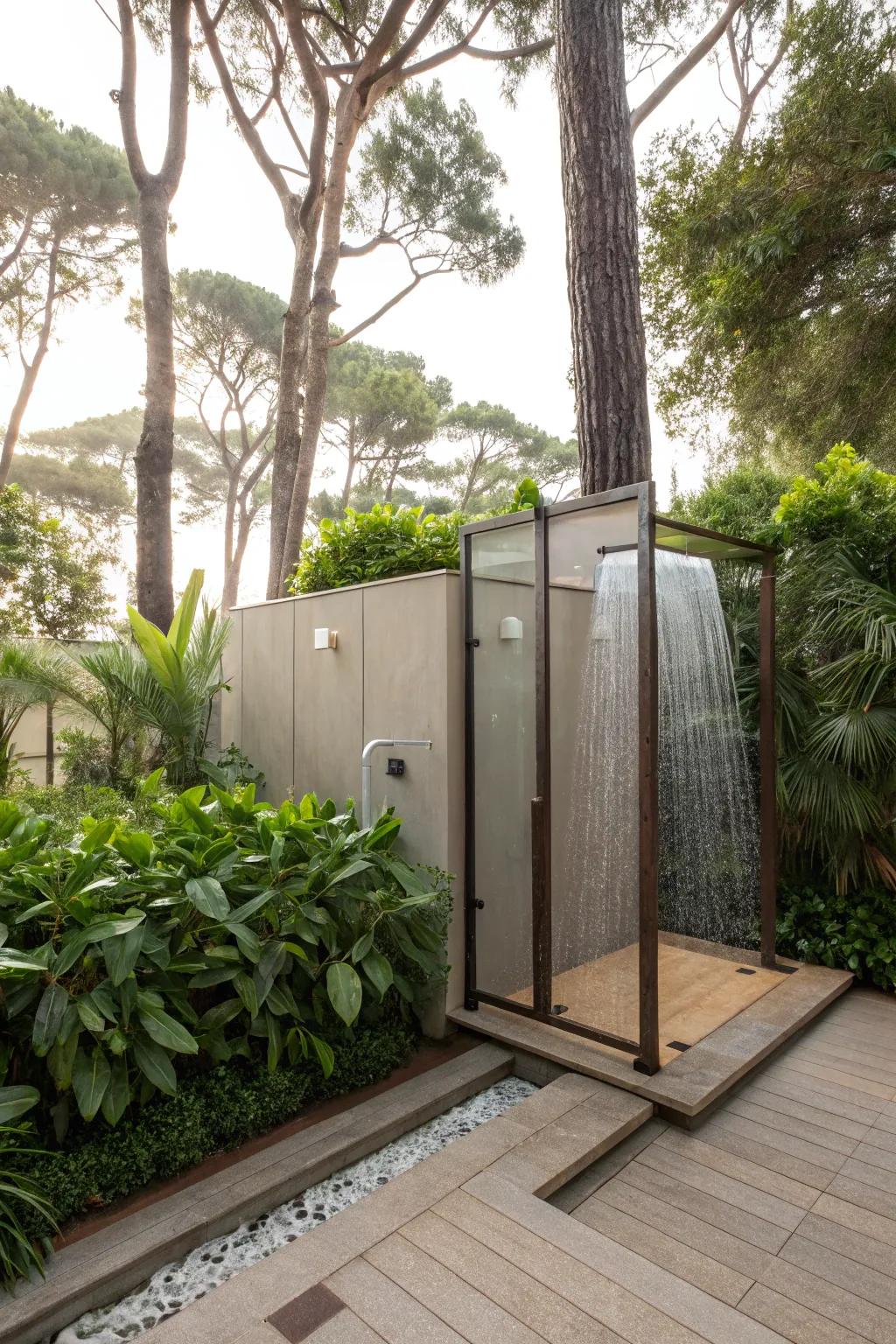 Combine privacy with style using screens and plants.