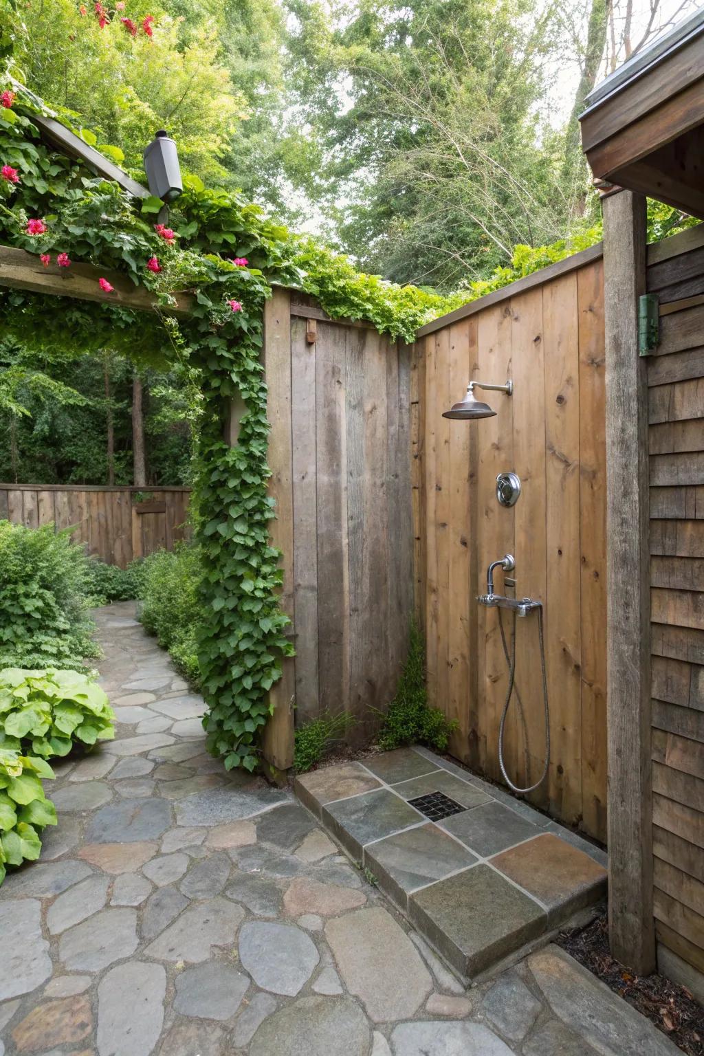 Create a rustic retreat with reclaimed wood and stone.