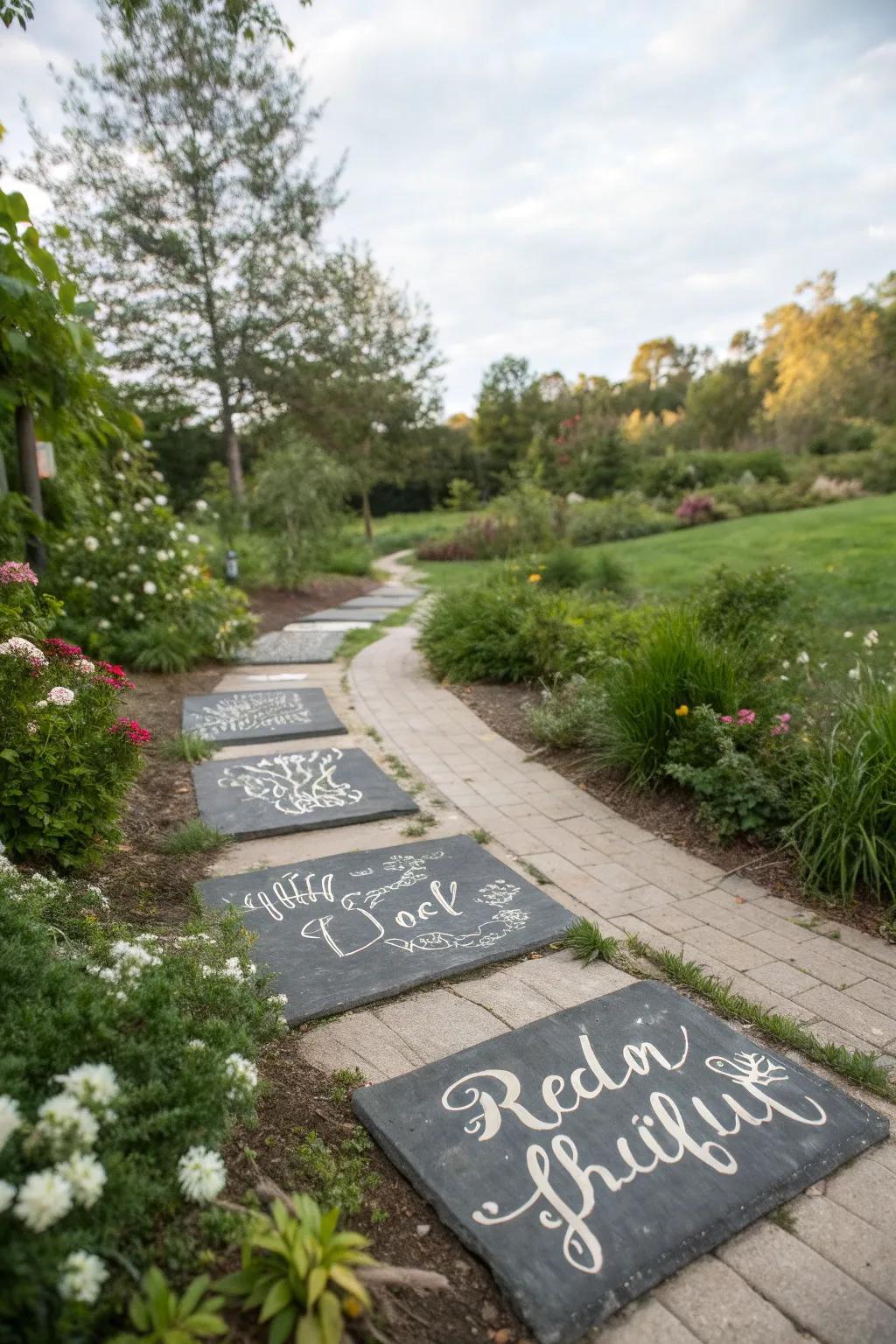Inspirational quote pavers offering motivation and positivity with every step.
