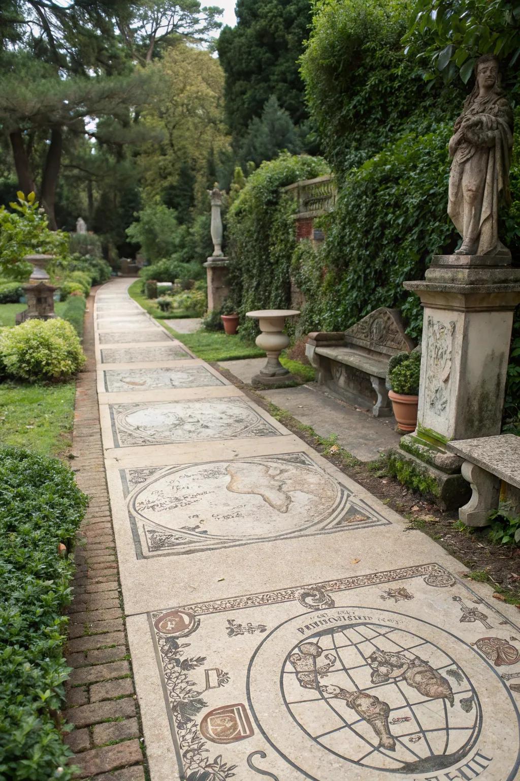Vintage map design pavers adding a touch of nostalgia and adventure.