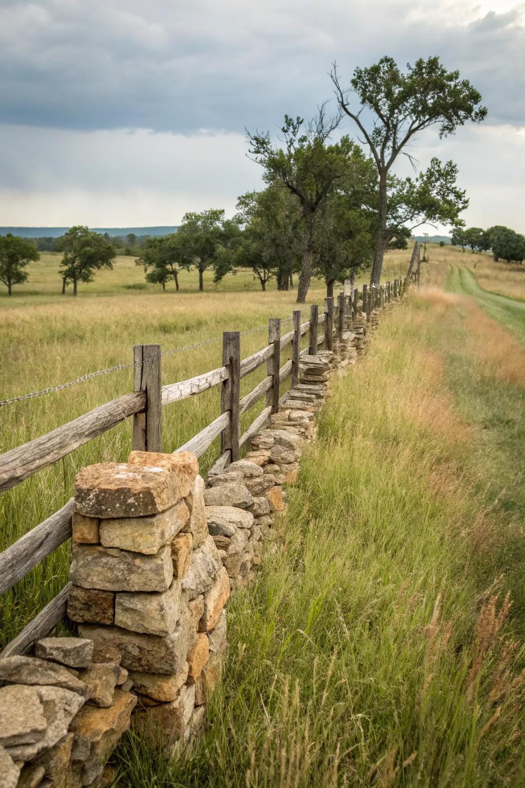 Stone and timber create a unique, elegant fence.
