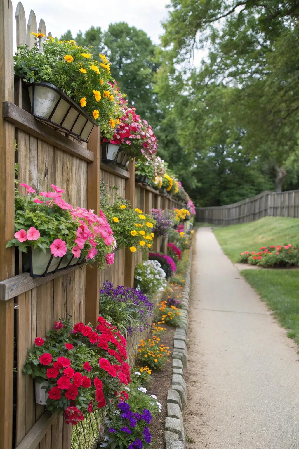 Vertical gardens transform fences into living art.