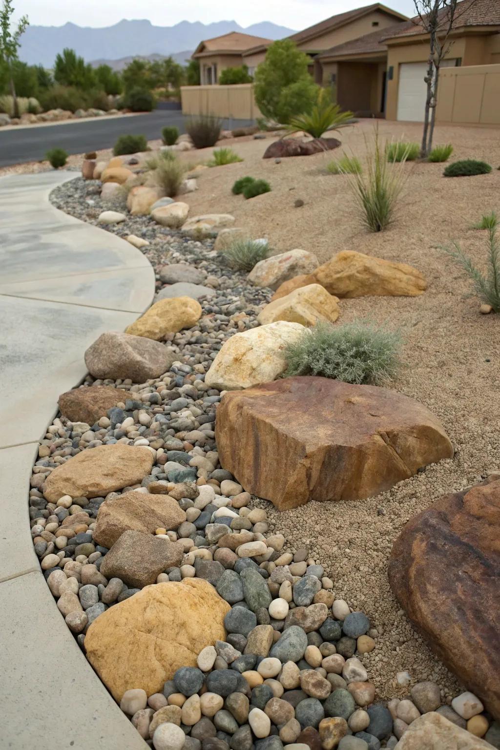 Contrasting textures enhance the visual appeal of this xeriscape.