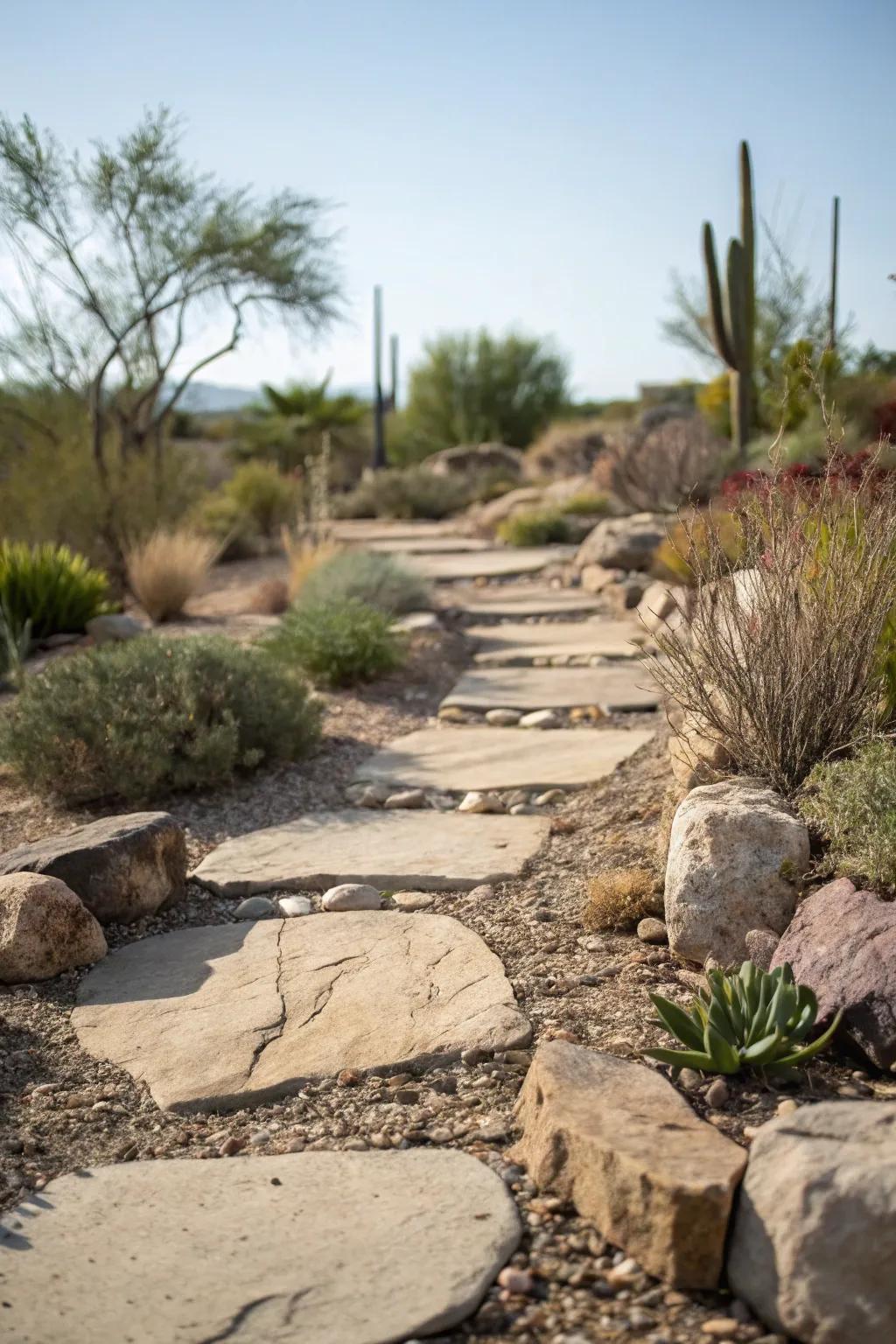 Stepping stones create organic pathways through the garden.