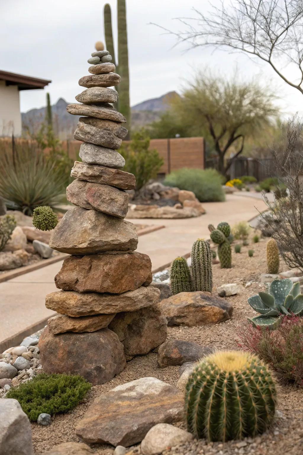Rocky sculptures bring artistic flair to the landscape.