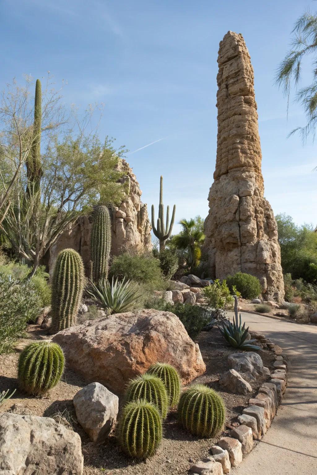 Vertical rock features act as natural sculptures in this landscape.
