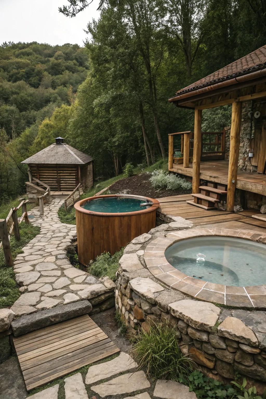 A warm and inviting rustic retreat with wood and stone elements.
