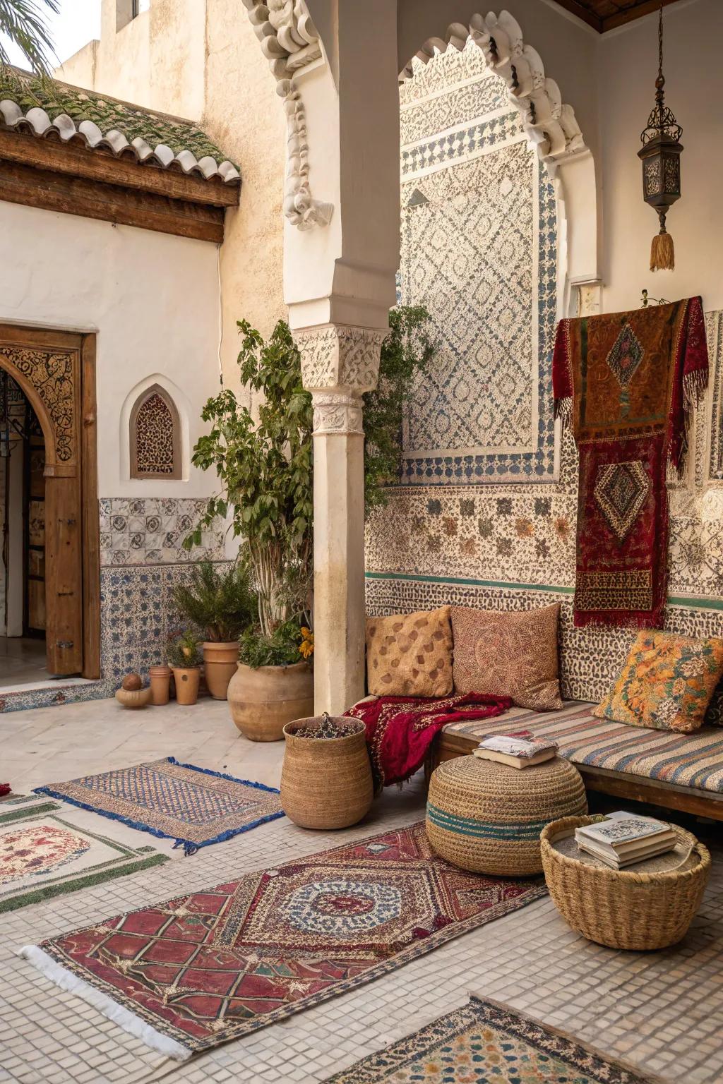 Woven elements provide texture and warmth, enhancing the cozy atmosphere.