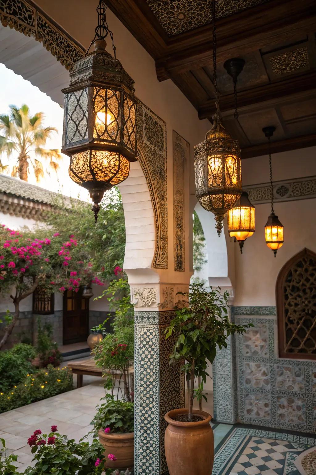 Lanterns provide a magical glow that transforms your patio into a nighttime oasis.