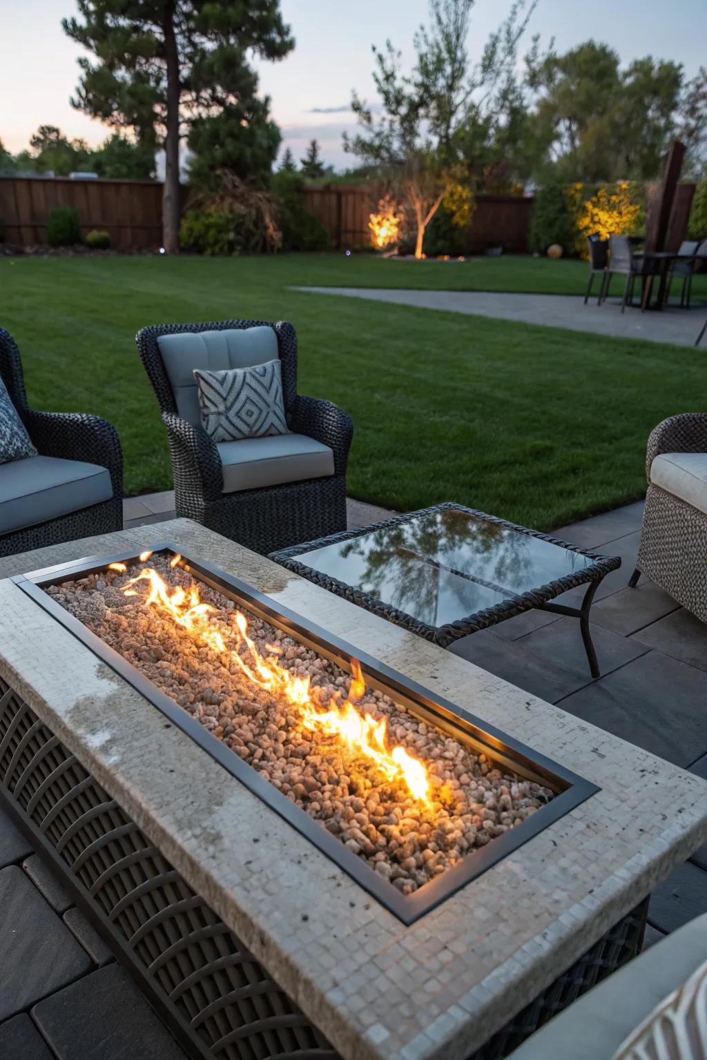 Illuminate your night with a reflective glass fire pit.