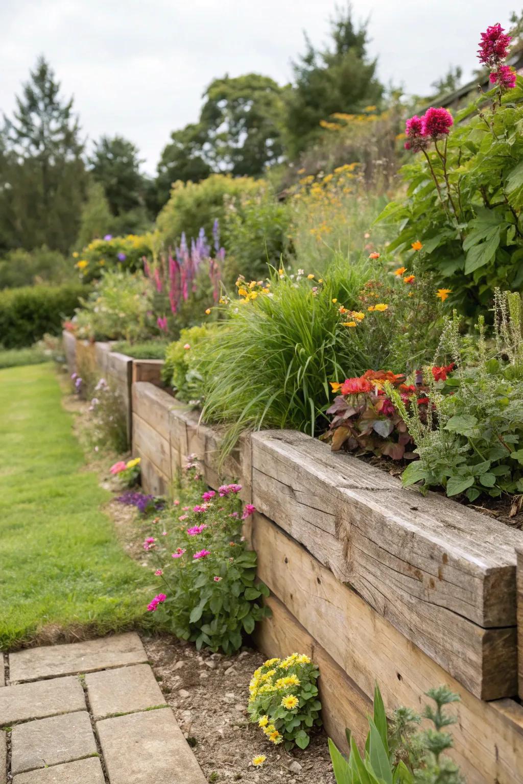 Timber sleepers bring a warm, natural aesthetic to any garden.