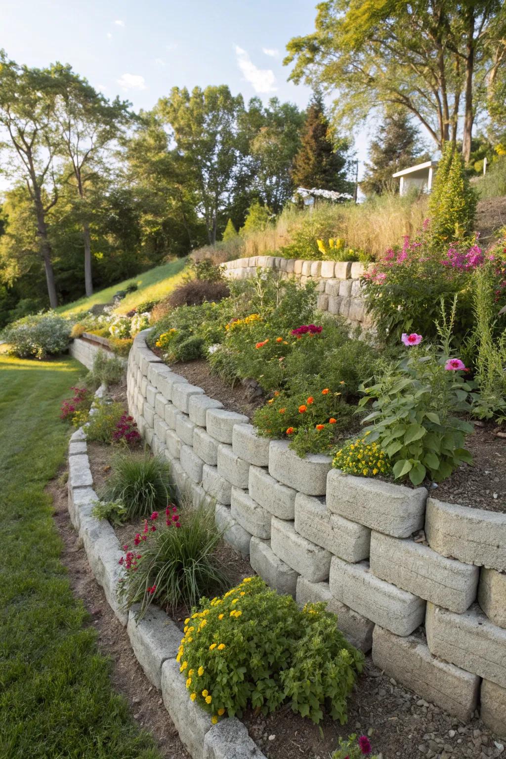 Concrete bags provide a unique and solid retaining wall option.