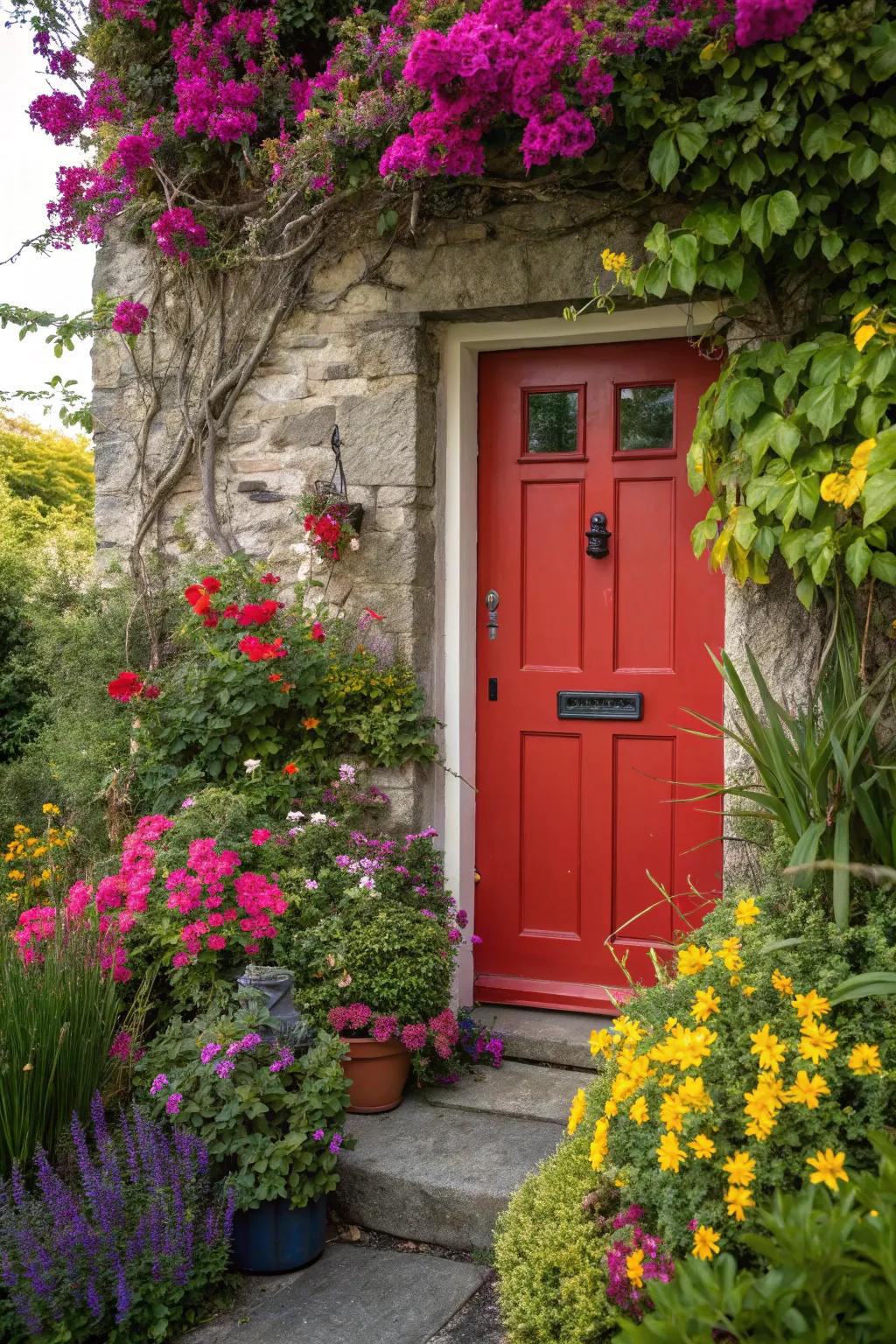 A colorful door adds a joyful touch to your entrance.