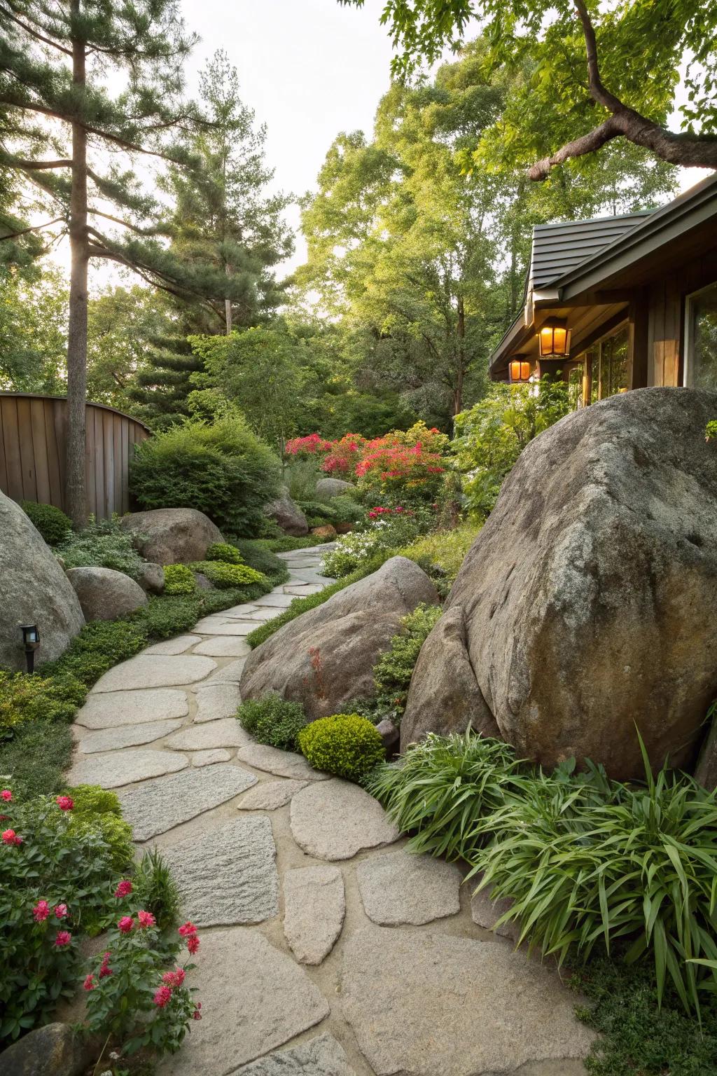 Boulders and stone paths add a touch of the Rockies to your garden.