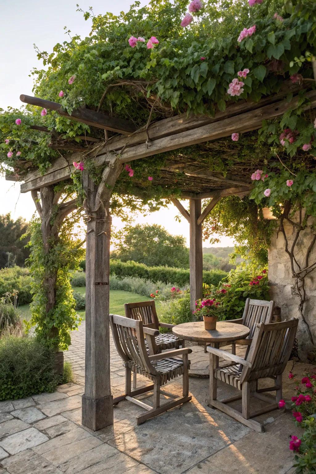 A pergola adds charm and structure to outdoor spaces.